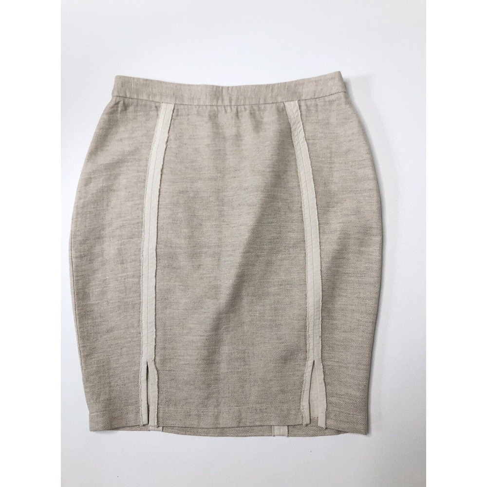 L'Agence Pencil Mini Skirt Linen Slit Cotton Beige Women's Size 8